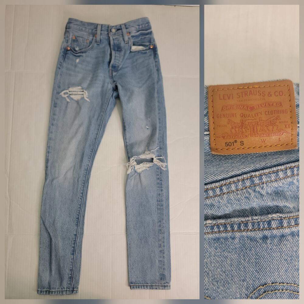 Levis Premium 501S Jean Womens Sz 25 High Rise Button Fly Big E Distressed Rigid